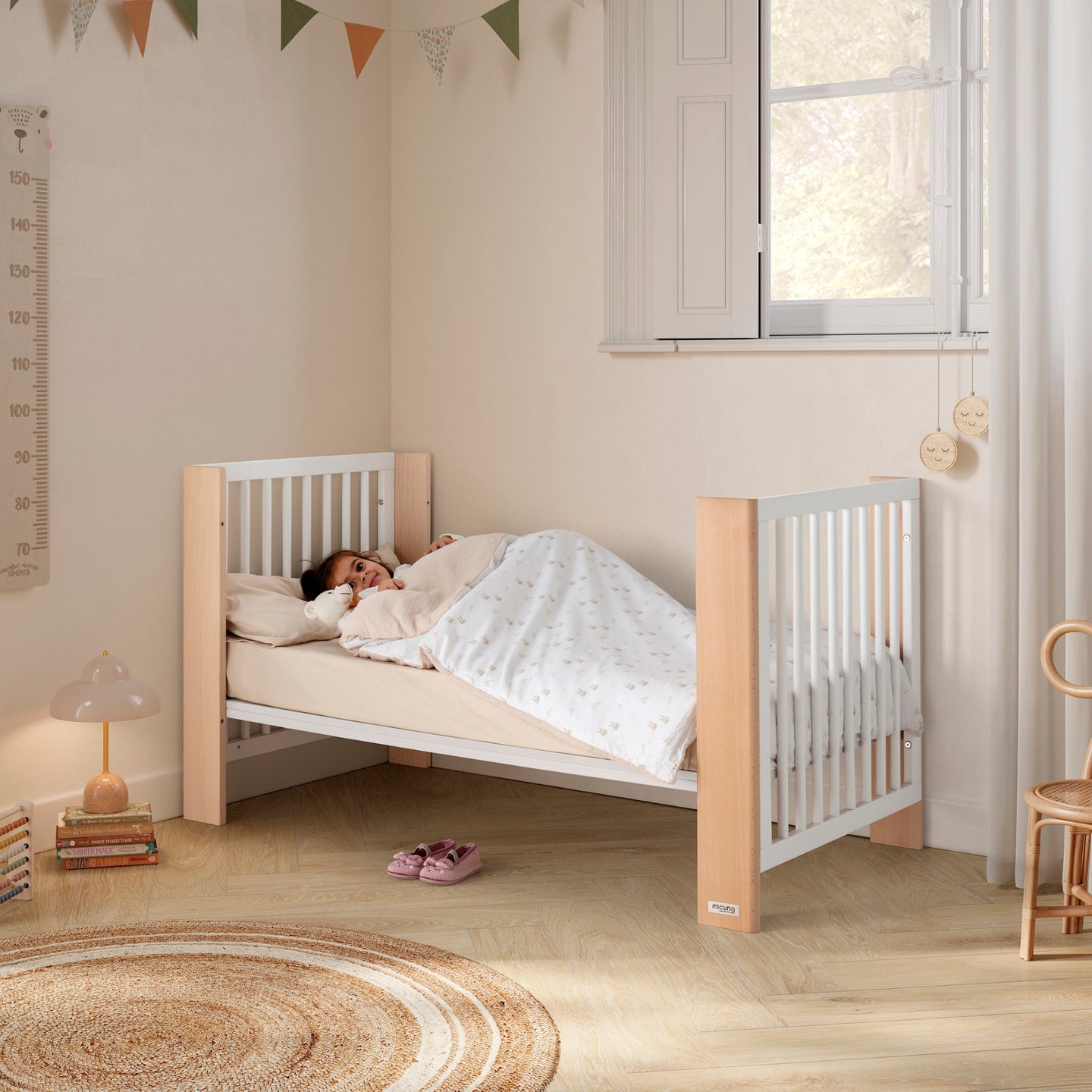 MICUNA - CONVERBABY COT WHITE/NATURAL WAX 140X70